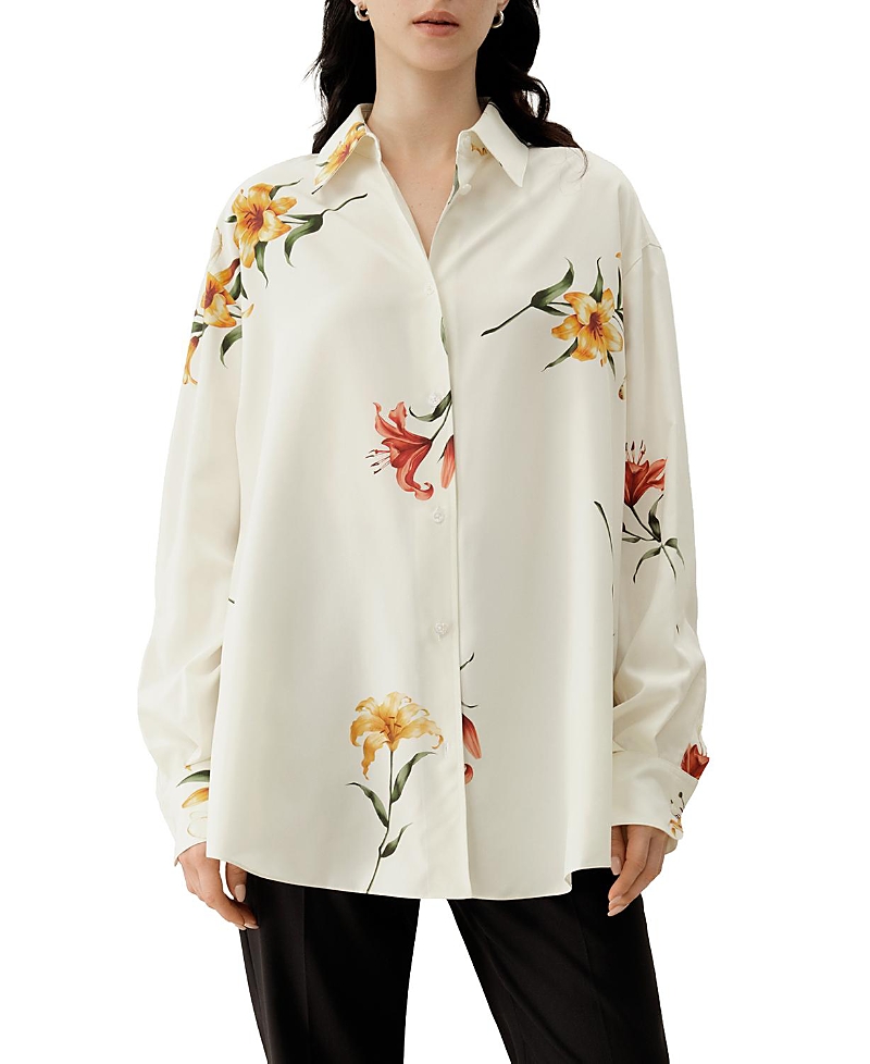 Lilysilk Lily Print Silk Twill Oversize Shirt