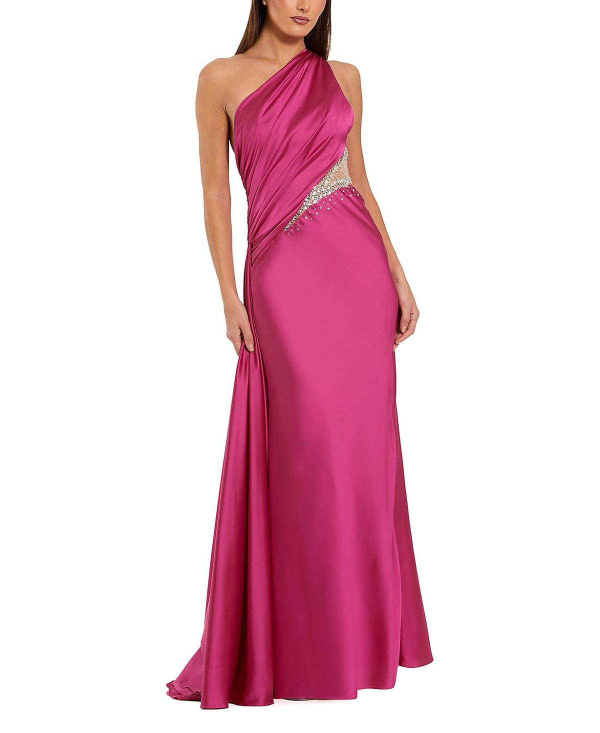 Mac Duggal One Shoulder Embellished Satin Gown
