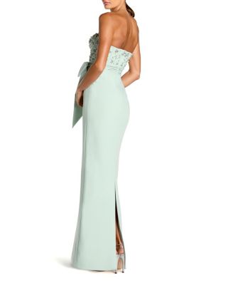  Crepe Embellished Bustier Strapless Gown with Bow
