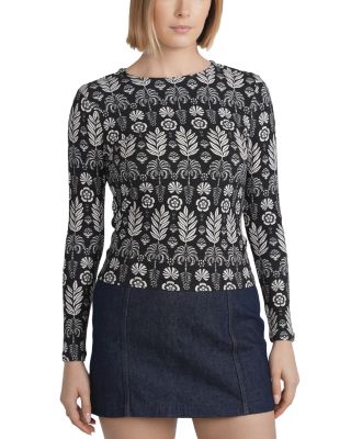 Embroidered Bird Print Top