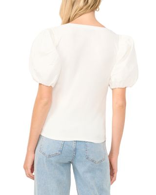 Combo Knit Puff Sleeve Top