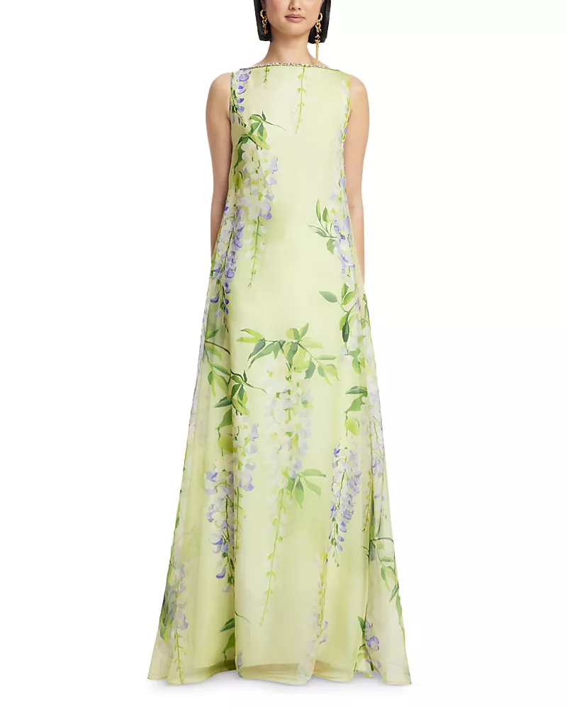 Leo Lin Yumei Silk Embellished Open Back Gown
