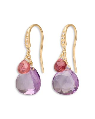 18K Yellow Gold Paradise Amethyst & Pink Tourmaline Drop Earrings