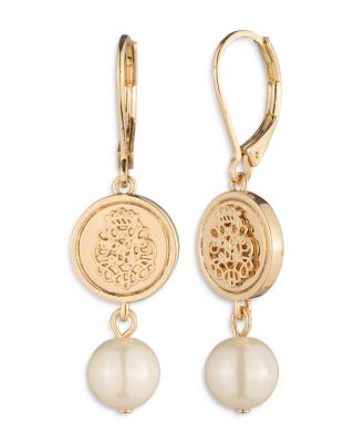 Imitation Pearl Coin Double Drop Earrings