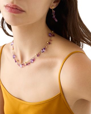 18K Yellow Gold Paradise Multi Gemstone Dangle Collar Necklace, 16.5"