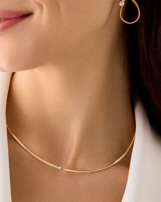18K White & Yellow Gold Marrakech Diamond Solitaire Collar Necklace, 16.5"