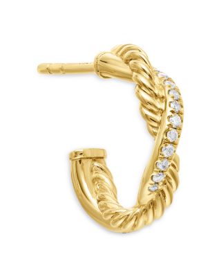 Petite Infinity Huggie Hoop Earrings in 18K Yellow Gold with Diamonds, 3mm