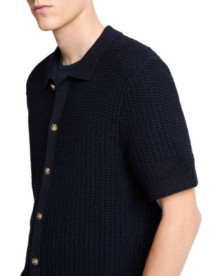 Crocheted Button Front Short Sleeve Shirt