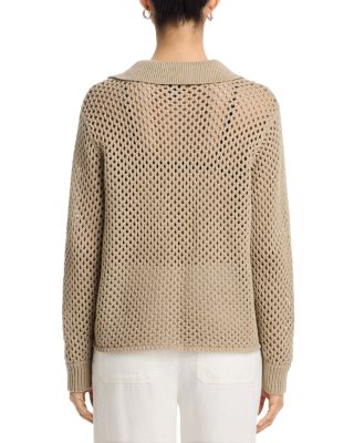 Open Stitch Crochet Polo Sweater - Exclusive