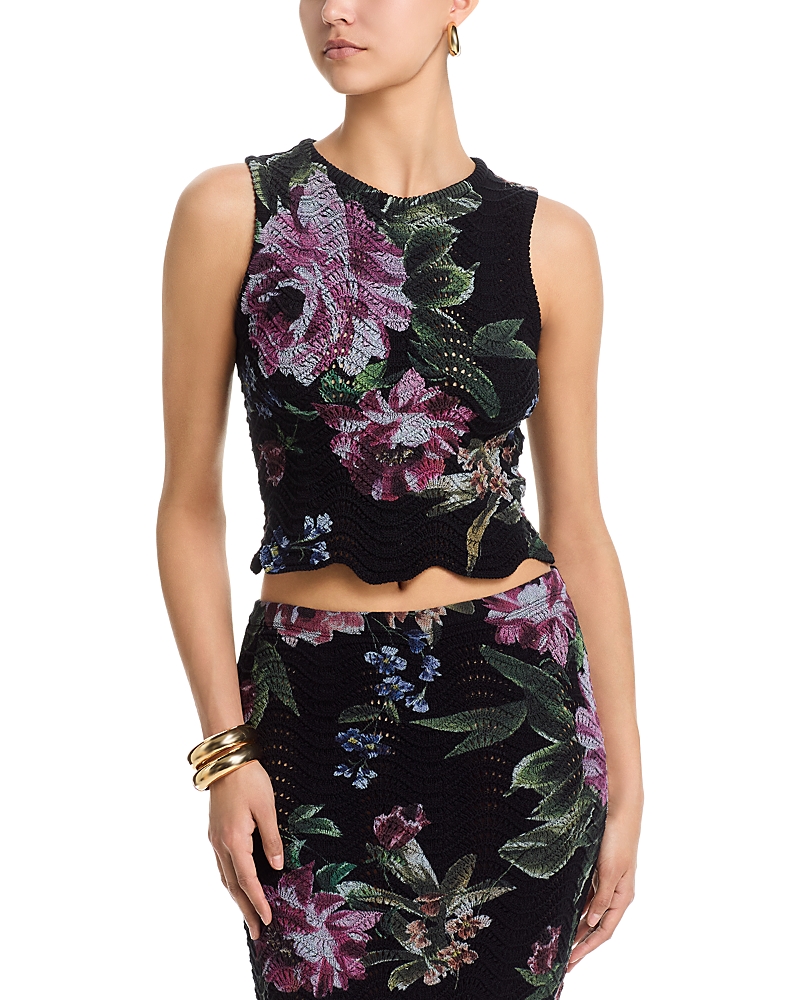Aqua Floral Sweater Knit Tank Top - Exclusive