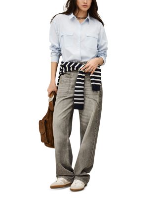 Yima Drawstring Wide Leg Jeans in Grey