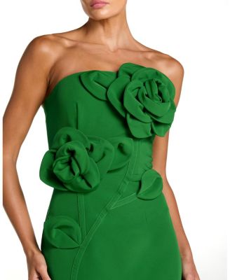  Petite Crepe Strapless Midi Dress with 3D Flower Detail