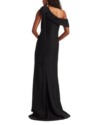  Cassia Bow-Shoulder Crepe Gown