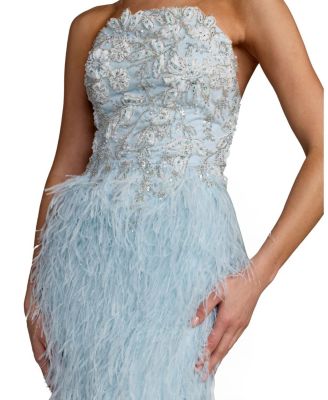  Embellished Strapless Feather Gown