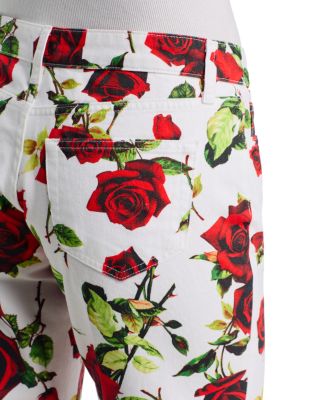 Blaine Low Rise Crop Stovepipe Jeans in White/Red Romantic Rose