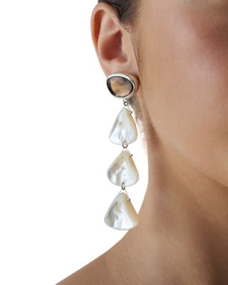 Smokey Quartz & Mother Of Pearl Linear Drop Earrings