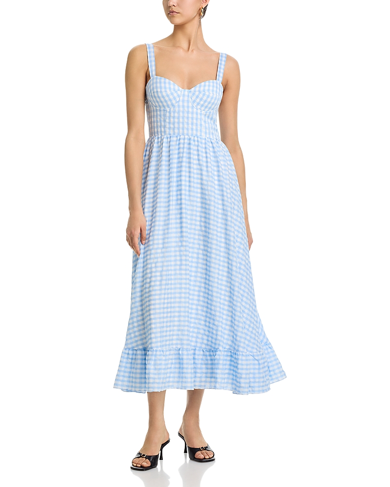 Aqua Gingham Bustier Midi Dress - Exclusive