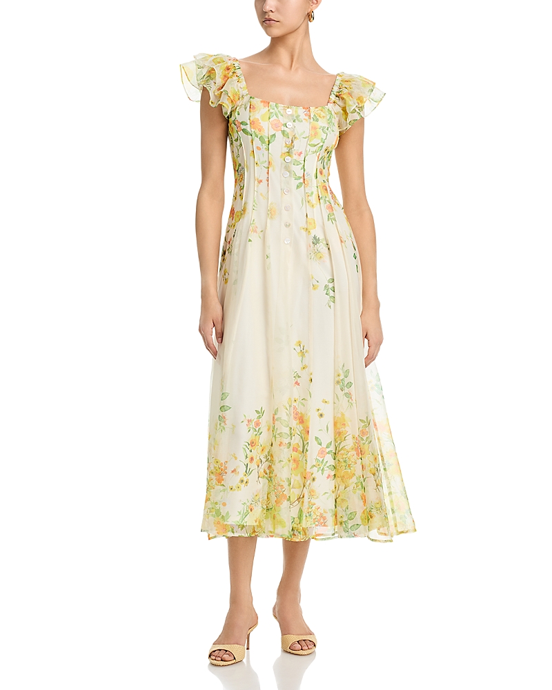 Aqua Floral Print Button Front Dress - Exclusive