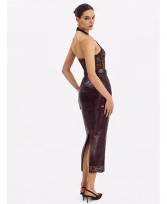  Fiera Plunging Halter Belted Midi Dress