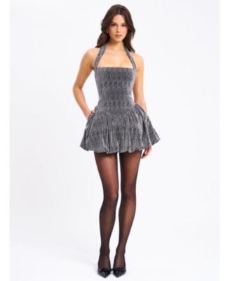  Naomie Crystal Embellished Bubble Hem Halter Mini Dress