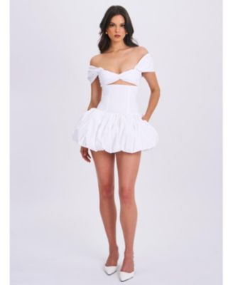  Umika Key Hole Off Shoulder Bubble Hem Mini Dress