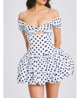  Umika Off Shoulder Polka Dots Bubble Hem Mini Dress