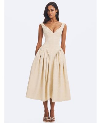  Chelsea Jacquard Ruched Bust Sweetheart Midi Dress