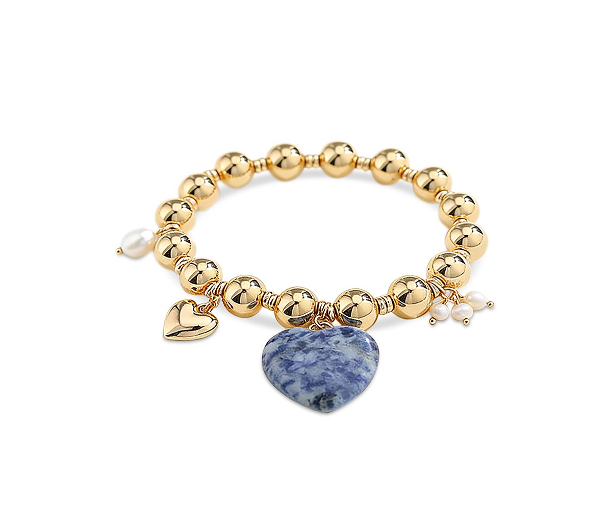 Aqua Heart Charm Beaded Stretch Bracelet - Exclusive