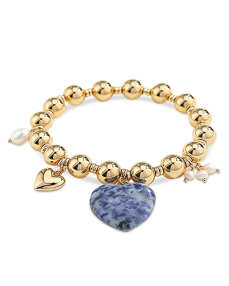 Aqua Heart Charm Beaded Stretch Bracelet - Exclusive