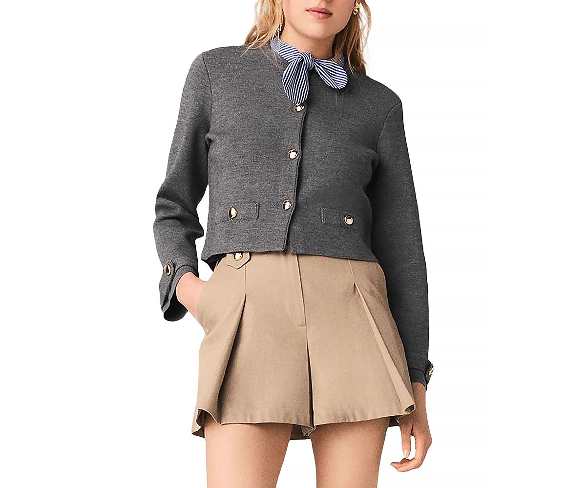 Maje Removable Striped Collar Cardigan
