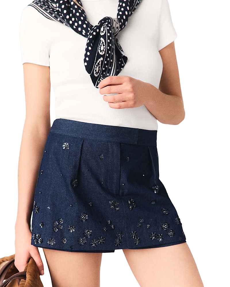 Maje Embroidered Layered Denim Skort