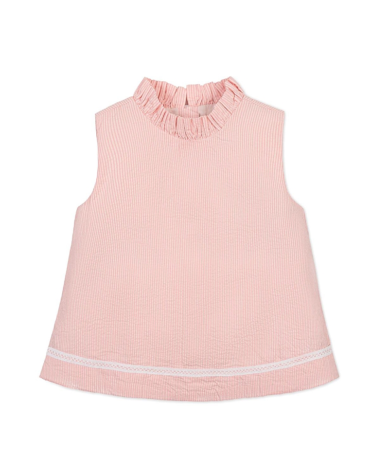 Hope & Henry Girls' Organic Ruffle Neck Seersucker Top - Little Kid, Big Kid