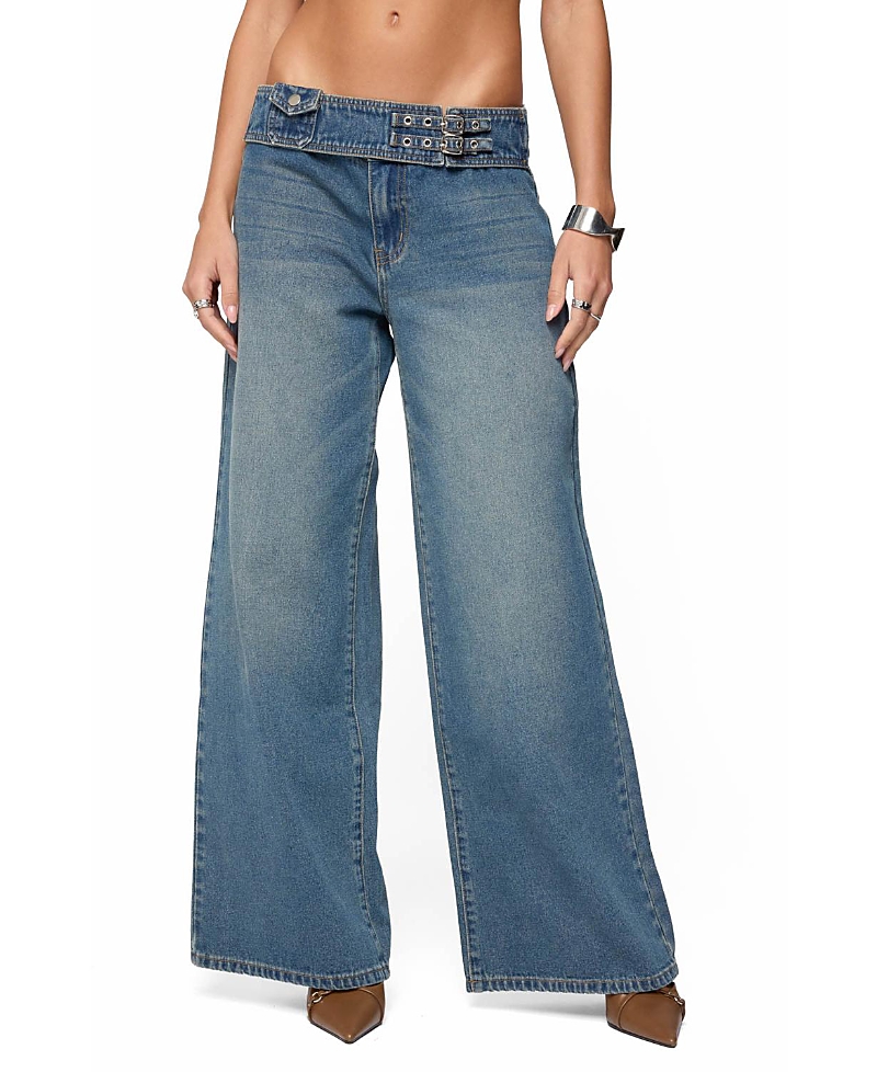 Edikted Double Buckle Low Rise Baggy Jeans