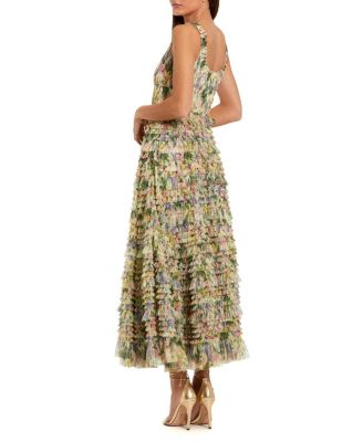  Floral Printed Ruffle Midi Dress