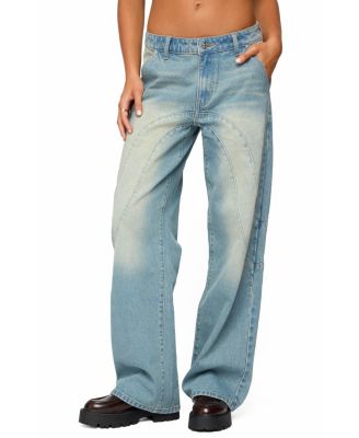  Kiria Stitched Low Rise Baggy Jeans