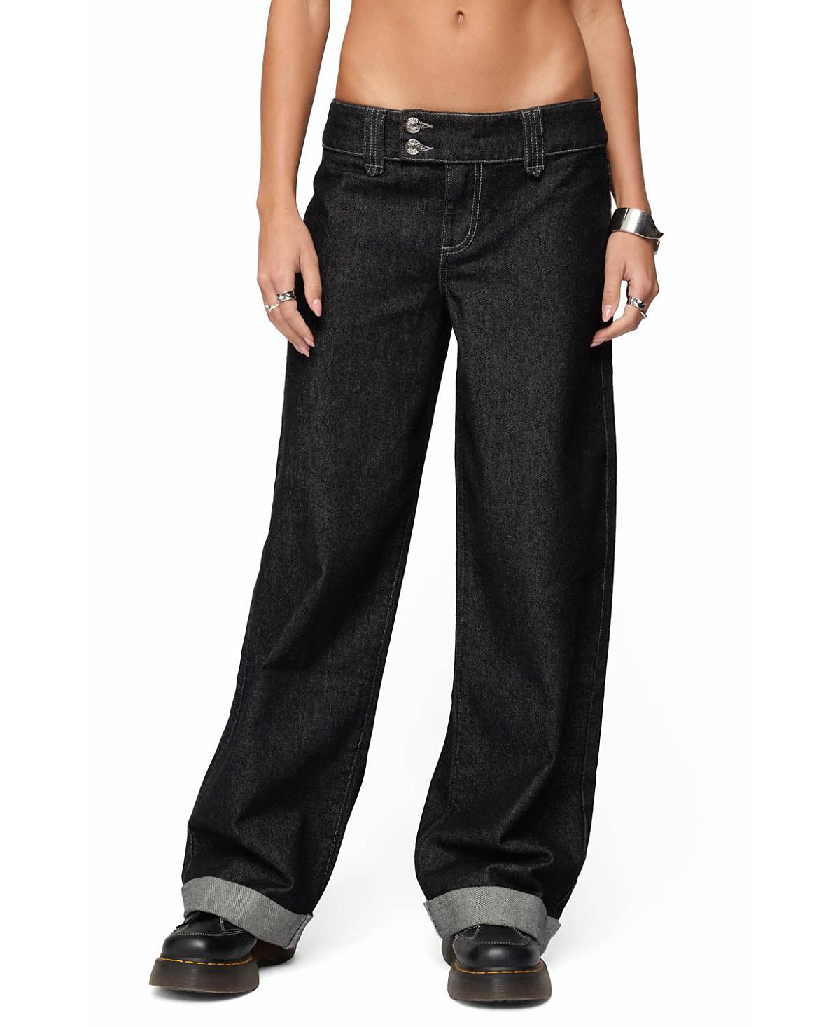 Edikted Cuffed Low Rise Straight Leg Jeans