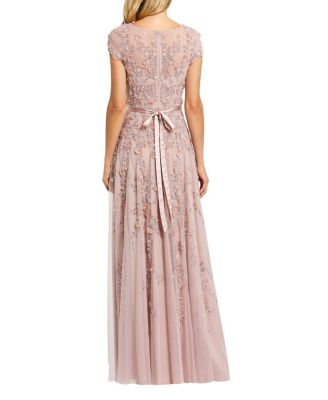  Petite Pink Floral Embellished Cap Sleeve Gown