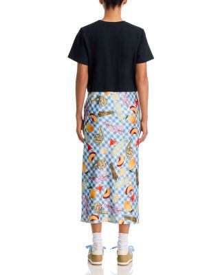 Short Sleeve Bias Satin Skirt T-Shirt Dress - Exclusive