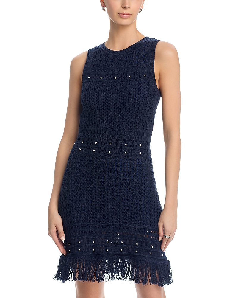 Milly Beaded Fringe Knit Shell Dress