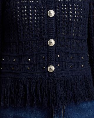 Beaded Fringe Crewneck Cardigan