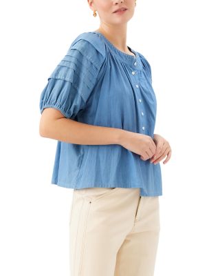 Shay Contrast Stitch Peasant Top
