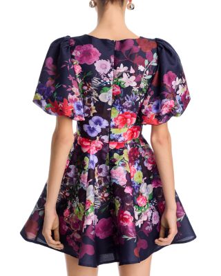 Placed Floral V Neck Mini Dress - Exclusive