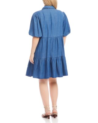 Plus Size Puff Sleeve Tiered Shirt Dress