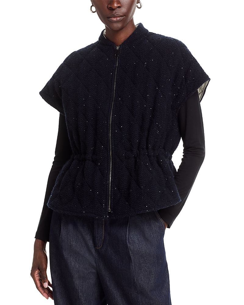 Fabiana Filippi Diamond Quilted Sequin Platinum Oversize Vest