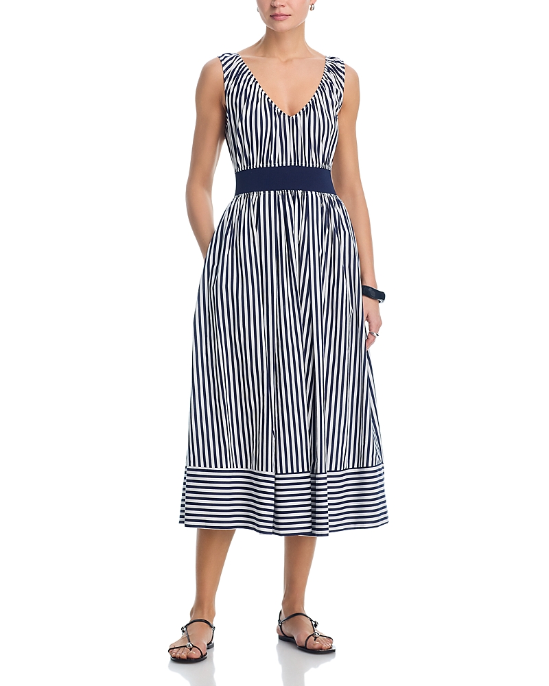Aqua Stripe Popline Knit Tank Midi Dress - Exclusive
