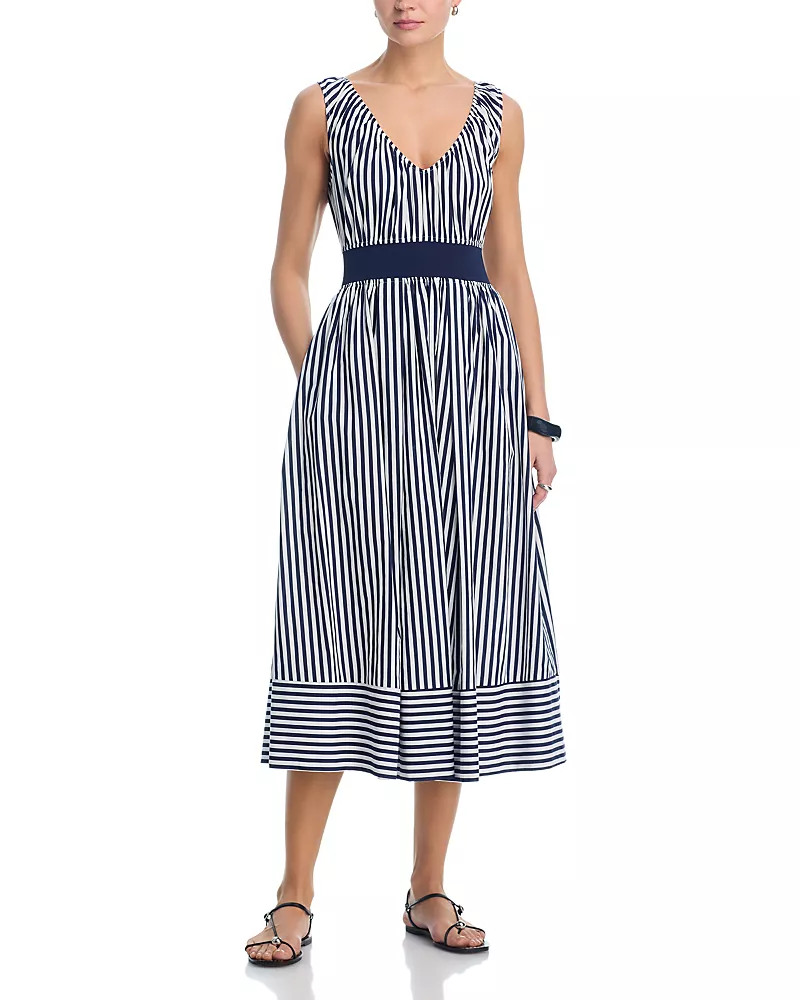 Aqua Stripe Popline Knit Tank Midi Dress - Exclusive