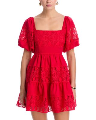 Lace Inset Puff Sleeve Mini Dress - Exclusive