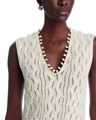 Sleeveless Fine Crochet Knit V Neck Dress