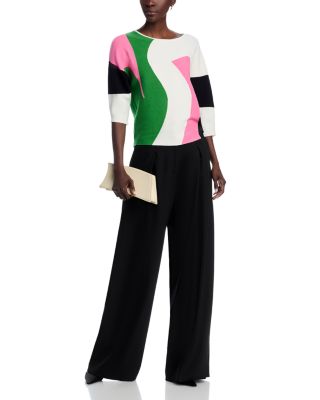 Three Quarter Dolman Sleeve Boat Neck Abstract Stained Glass Colorblock Pullover Sweater
