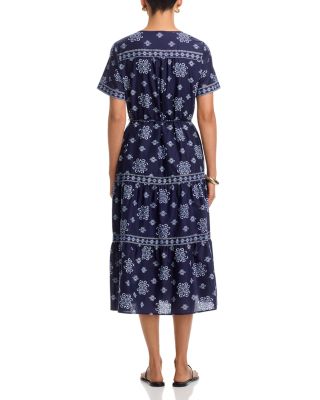 Coastal Tiles Short Sleeve Midi Dress